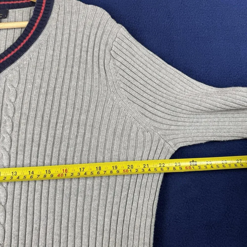 Brooks Brothers 346 Supima Cotton Sweater Mens M Gray V-Neck Stripe Ivy Preppy - Picture 4 of 8